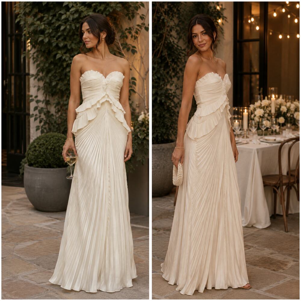 AMUR Isabell Ivory Pleated Strapless Sweetheart Gown Dress Size 8
